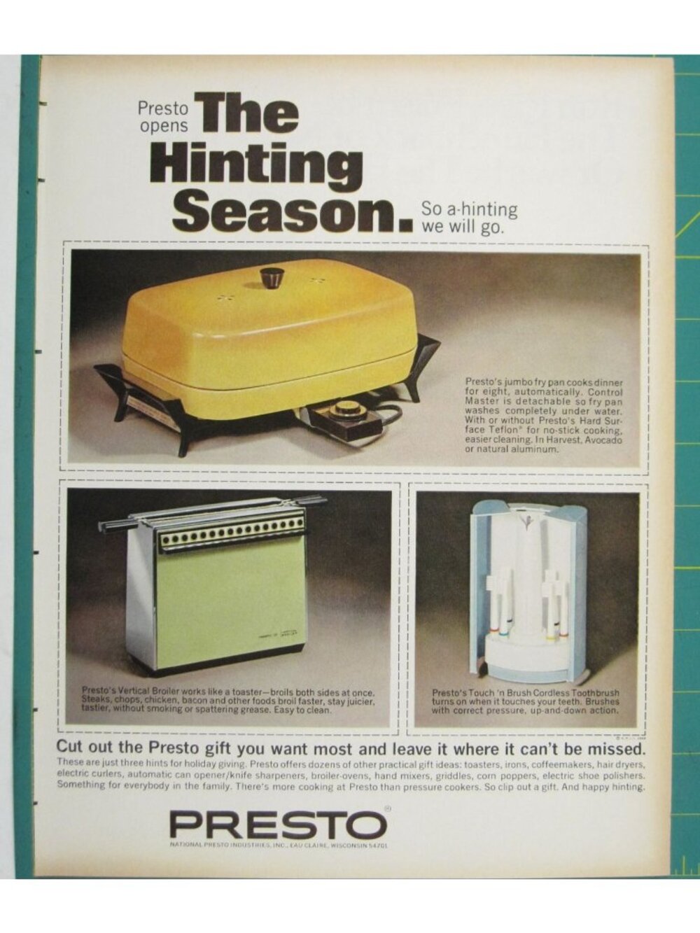 Print Ad Presto Opens The Hinting Season Fry Pan Vertical Broiler Cordless 1960s